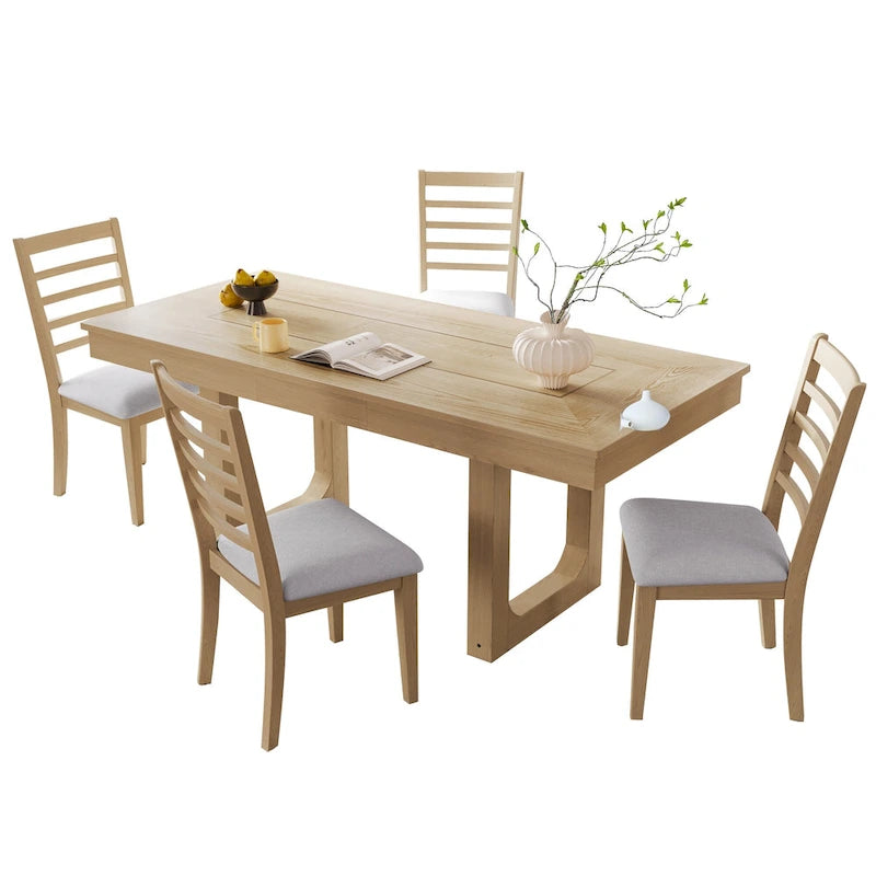 5 Piece Extendable Dining Table Set, Farmhouse Extendable Table with 18 Move Leaf