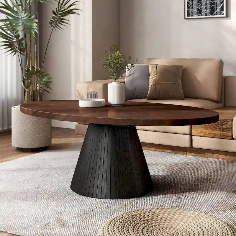 Modern Brown and Black Oval Coffee Table