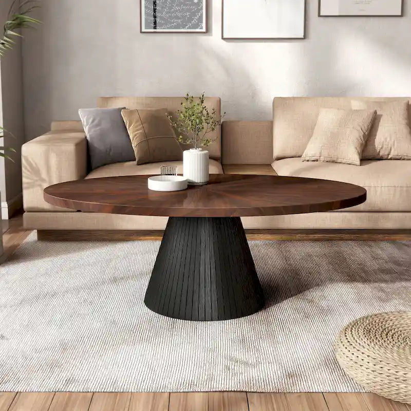 Modern Brown and Black Oval Coffee Table