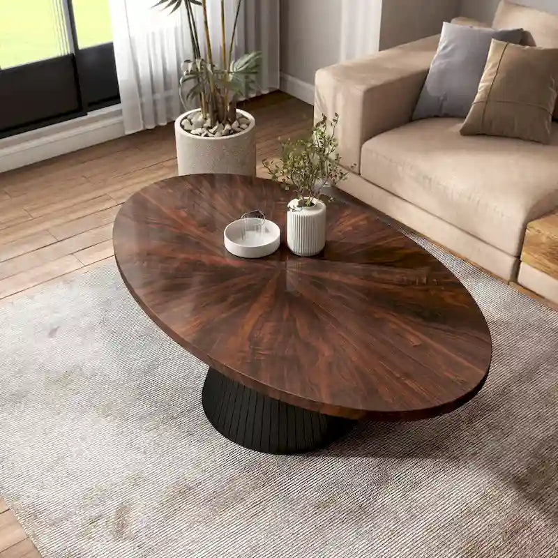 Modern Brown and Black Oval Coffee Table