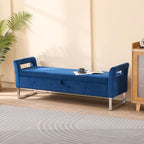 Velvet Storage Bench for Bedroom (with Armrests and Wooden Frame)