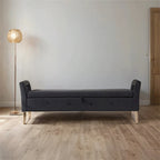 67.91 Velvet Storage Bench with Armrests and Wood Frame for Bedroom