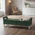 Velvet Storage Bench for Bedroom (with Armrests and Wooden Frame)