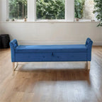 Velvet Storage Bench for Bedroom (with Armrests and Wooden Frame)