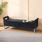 Velvet Storage Bench for Bedroom (with Armrests and Wooden Frame)