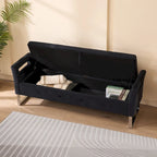 Velvet Storage Bench for Bedroom (with Armrests and Wooden Frame)