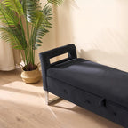 Velvet Storage Bench for Bedroom (with Armrests and Wooden Frame)
