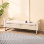 Velvet Storage Bench for Bedroom (with Armrests and Wooden Frame)
