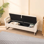Velvet Storage Bench for Bedroom (with Armrests and Wooden Frame)