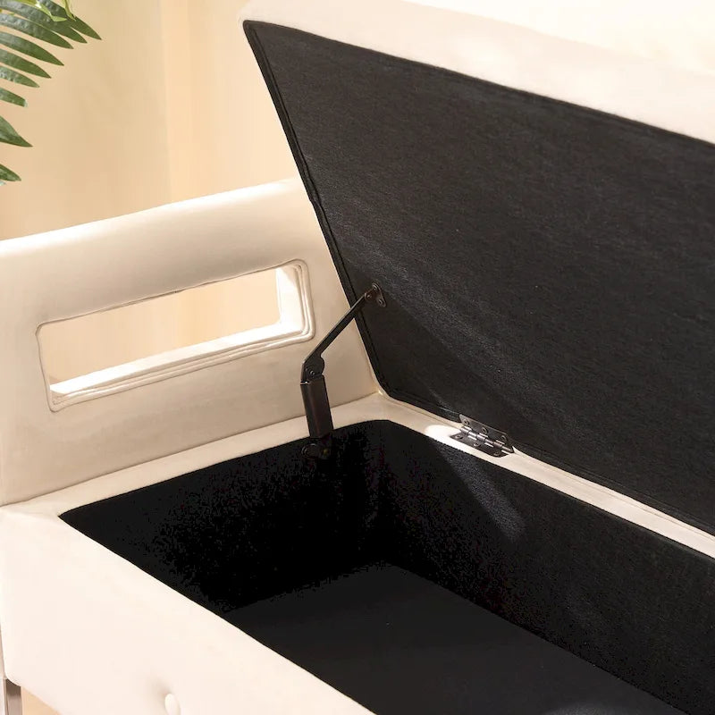 Velvet Storage Bench for Bedroom (with Armrests and Wooden Frame)