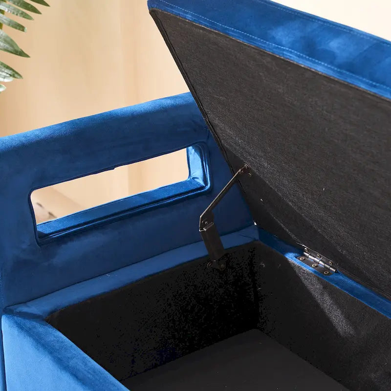 Velvet Storage Bench for Bedroom (with Armrests and Wooden Frame)