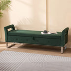 Velvet Storage Bench for Bedroom (with Armrests and Wooden Frame)