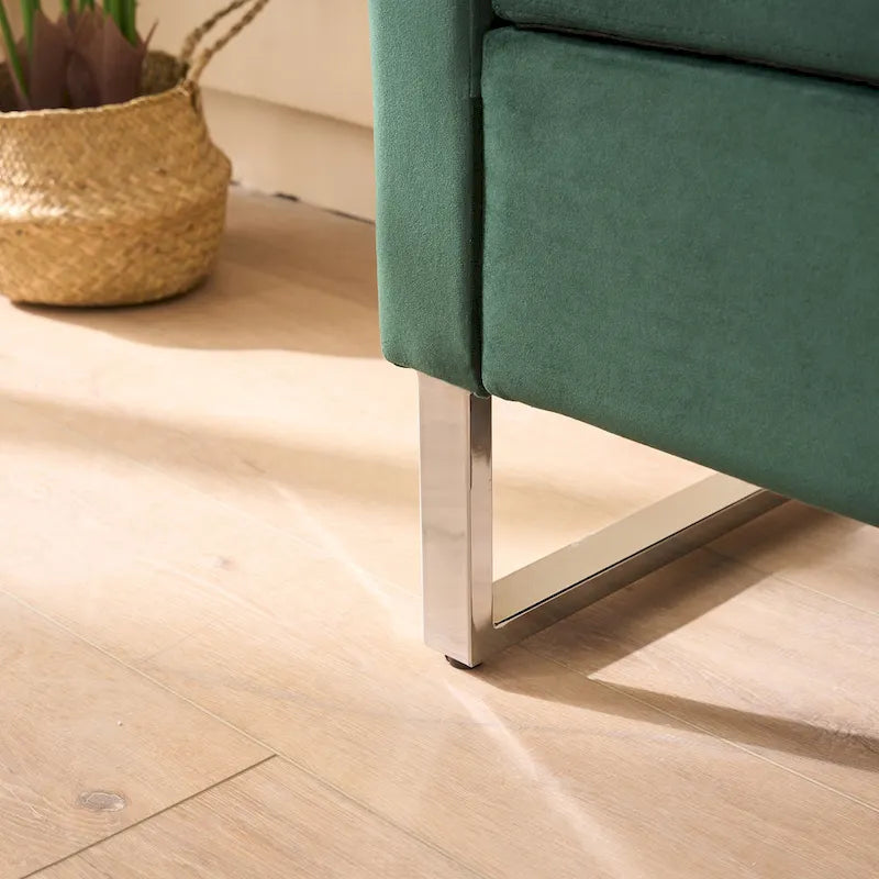 Velvet Storage Bench for Bedroom (with Armrests and Wooden Frame)