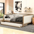 Wood Full Size Upholstered Daybed with Trundle and Nailhead Decor