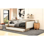 Wood Full Size Upholstered Daybed with Trundle and Nailhead Decor
