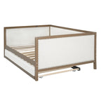 Wood Full Size Upholstered Daybed with Trundle and Nailhead Decor