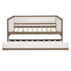 Wood Full Size Upholstered Daybed with Trundle and Nailhead Decor