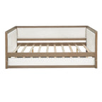 Wood Full Size Upholstered Daybed with Trundle and Nailhead Decor