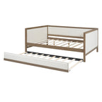 Wood Full Size Upholstered Daybed with Trundle and Nailhead Decor