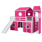 Solid Wood Loft House Bed with Slide Tent, Tower, Ladder, and Fence Baffle for Bedroom