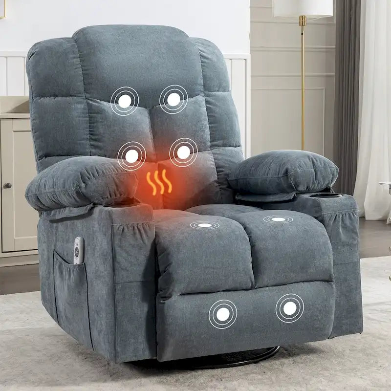 Oversized Recliner with Heat and Massage - Blue/Brown/Grey