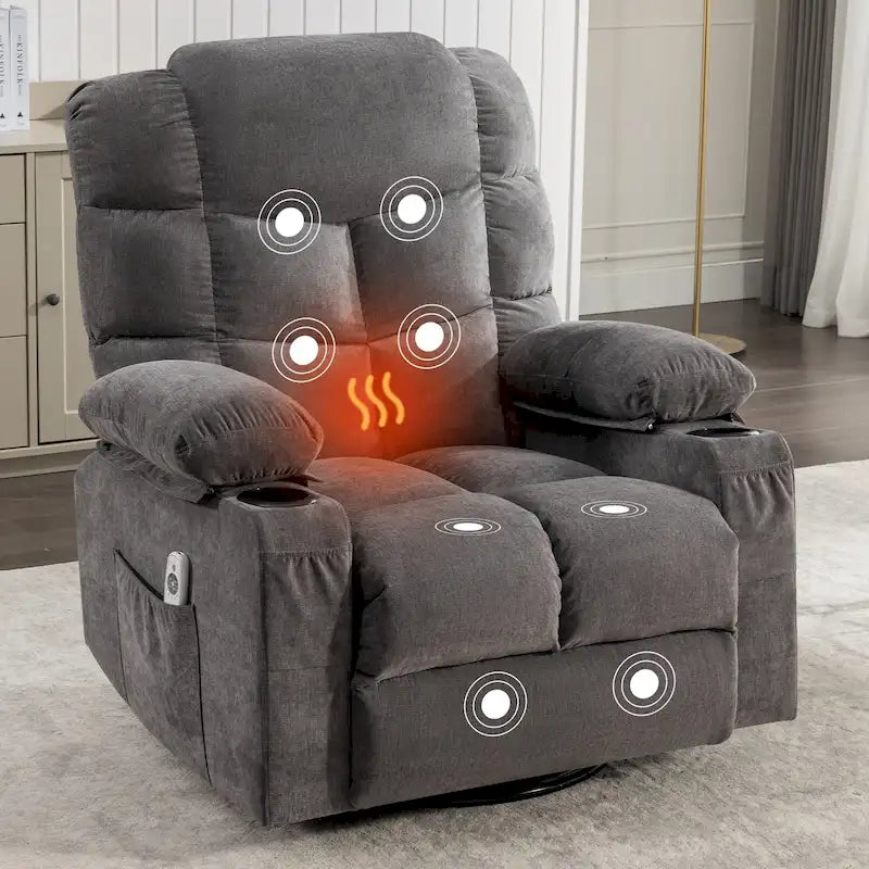 Oversized Recliner with Heat and Massage - Blue/Brown/Grey