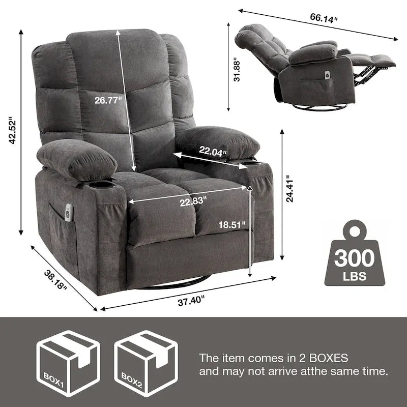 Oversized Recliner with Heat and Massage - Blue/Brown/Grey