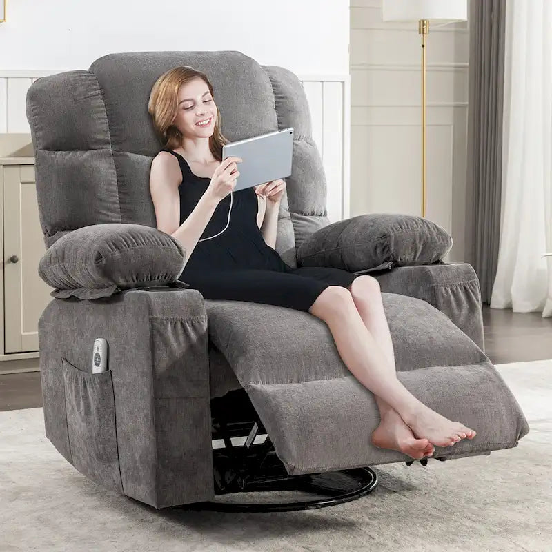 Oversized Recliner with Heat and Massage - Blue/Brown/Grey