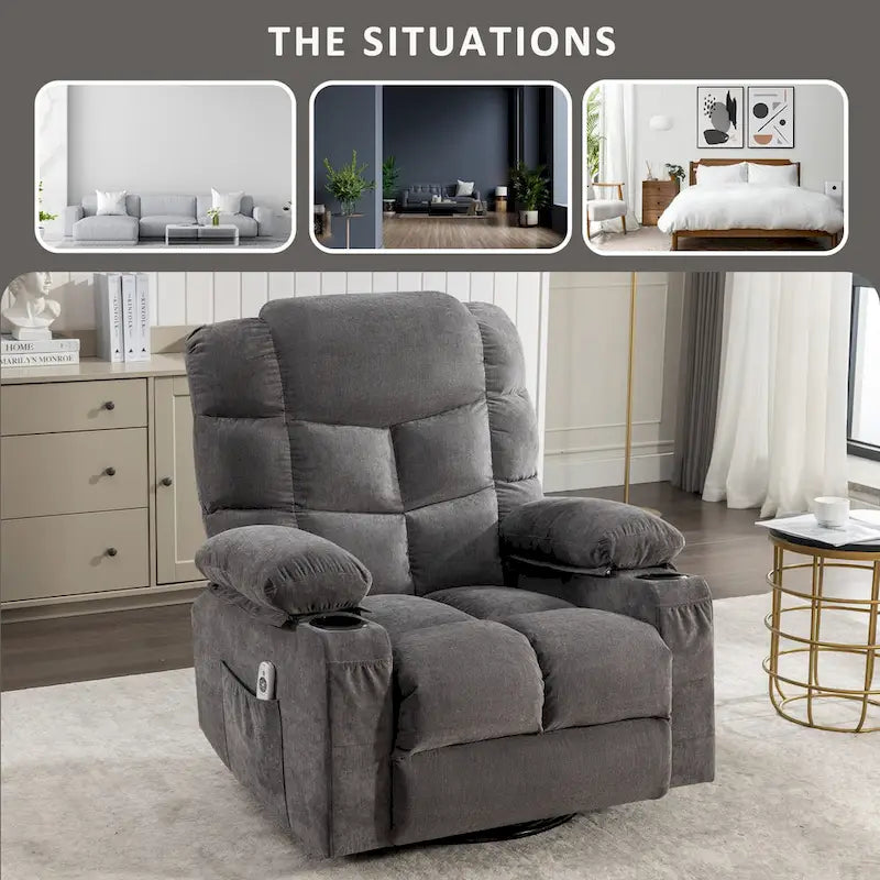Oversized Recliner with Heat and Massage - Blue/Brown/Grey