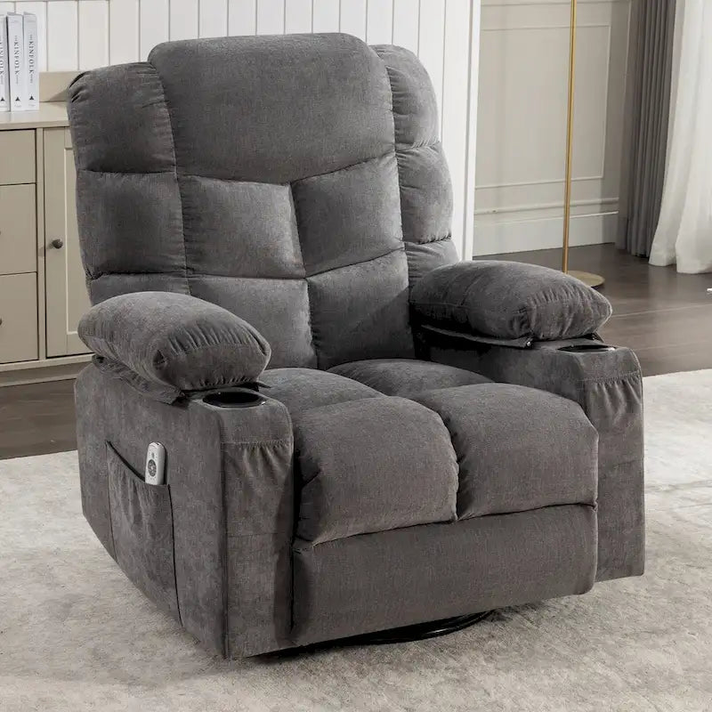 Oversized Recliner with Heat and Massage - Blue/Brown/Grey