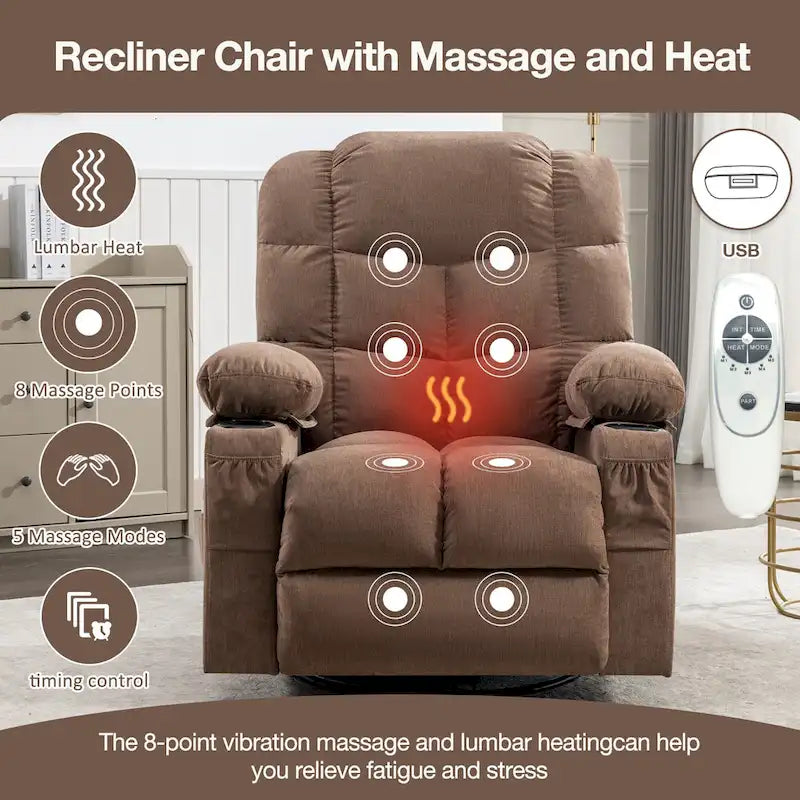 Oversized Recliner with Heat and Massage - Blue/Brown/Grey