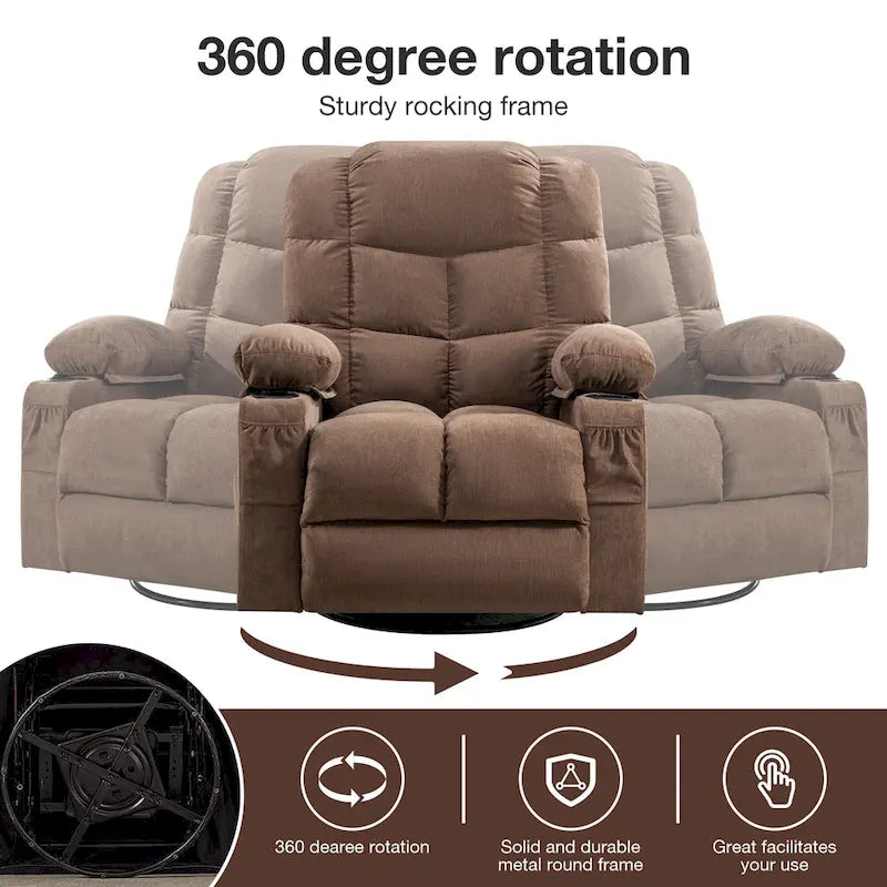 Oversized Recliner with Heat and Massage - Blue/Brown/Grey