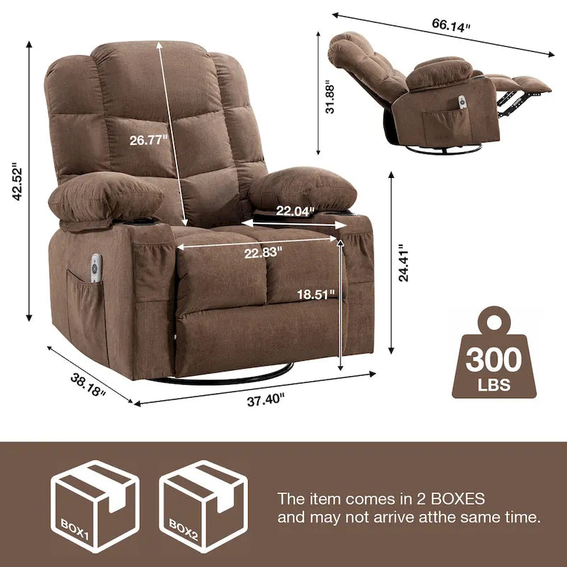 Oversized Recliner with Heat and Massage - Blue/Brown/Grey