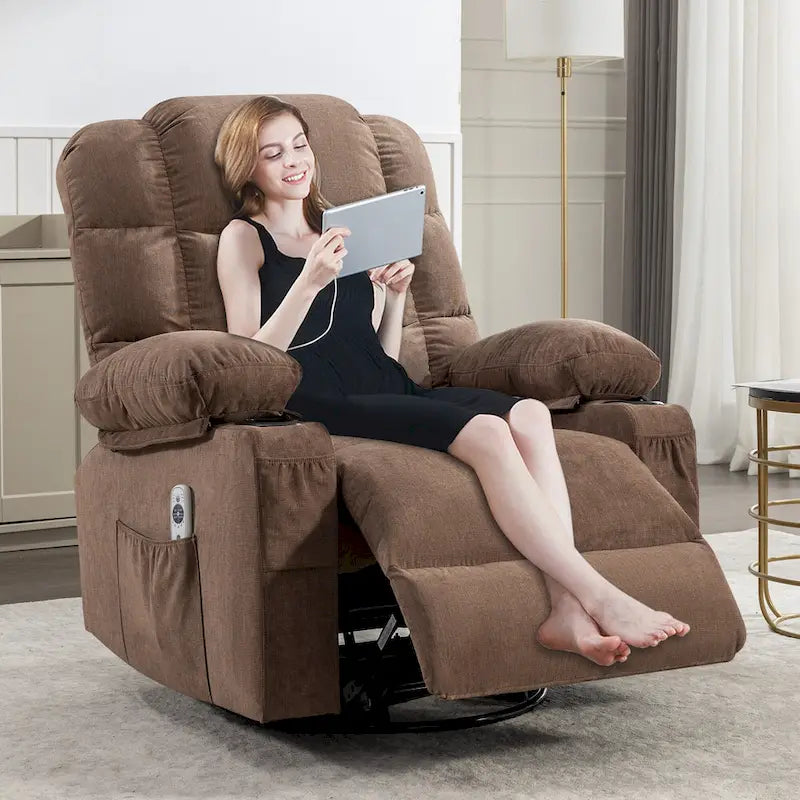 Oversized Recliner with Heat and Massage - Blue/Brown/Grey