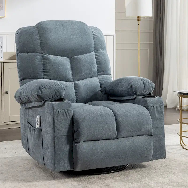 Oversized Recliner with Heat and Massage - Blue/Brown/Grey