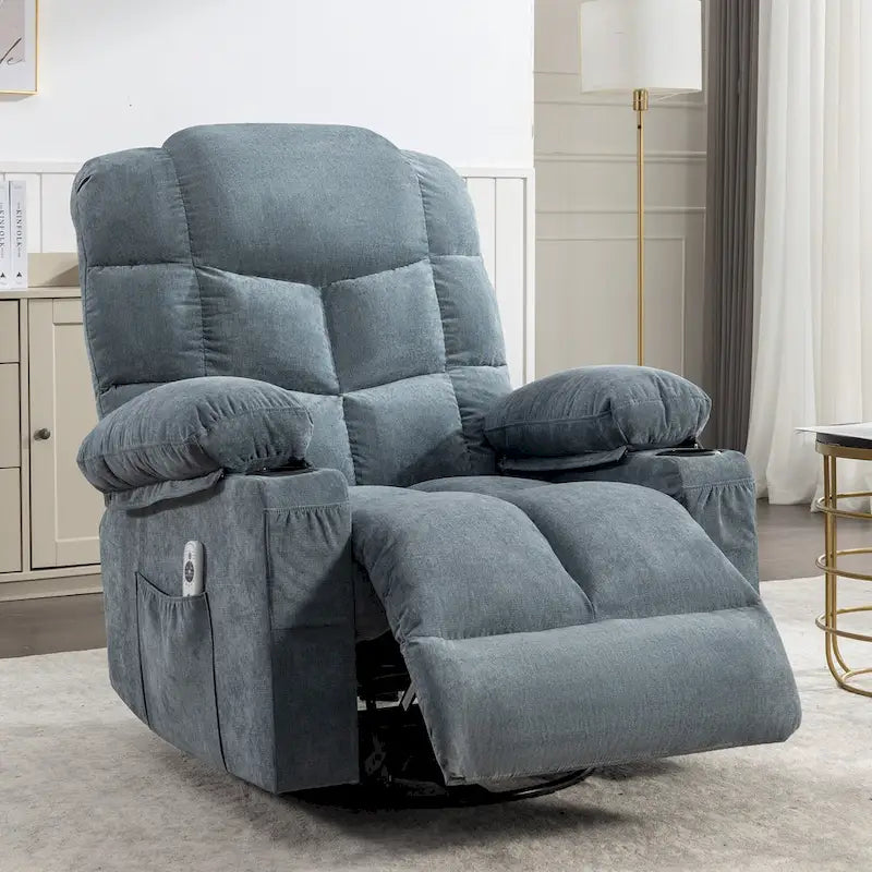 Oversized Recliner with Heat and Massage - Blue/Brown/Grey