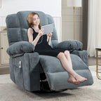 Oversized Recliner with Heat and Massage - Blue/Brown/Grey