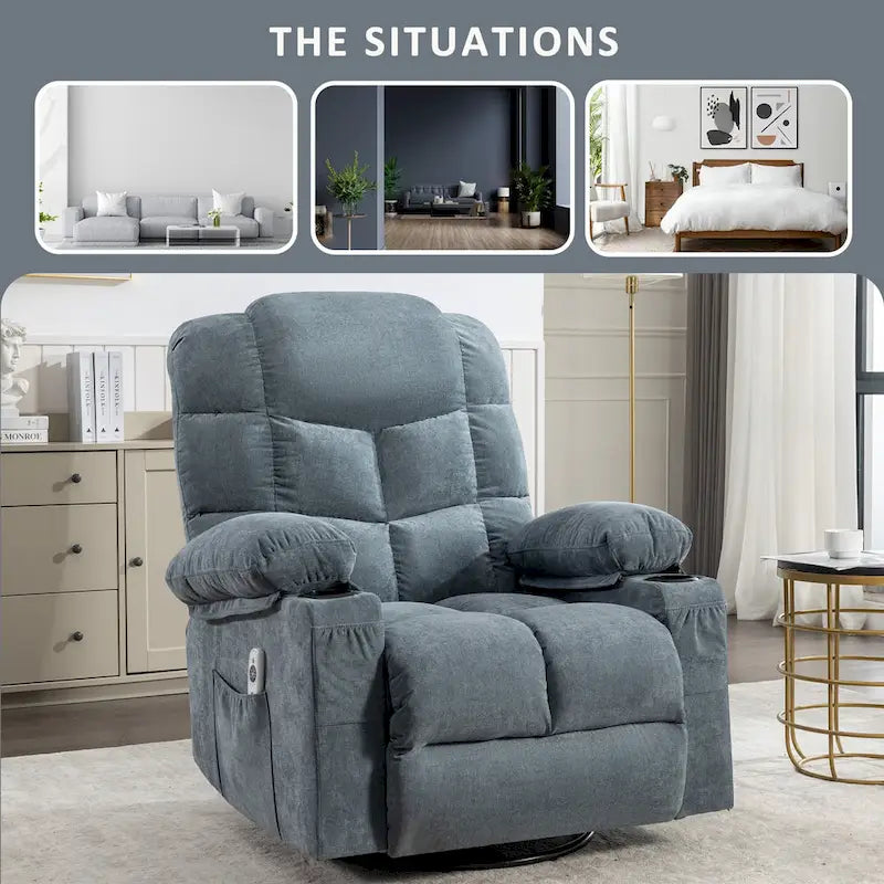 Oversized Recliner with Heat and Massage - Blue/Brown/Grey