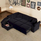 84.75 L-Shaped 5-Seat Sleeper Sectional Sofa with Storage Ottoman, Hidden Arm Storage, and USB Charging for Living Room
