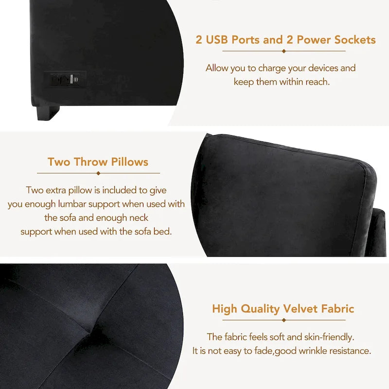 84.75 L-Shaped 5-Seat Sleeper Sectional Sofa with Storage Ottoman, Hidden Arm Storage, and USB Charging for Living Room