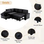 84.75 L-Shaped 5-Seat Sleeper Sectional Sofa with Storage Ottoman, Hidden Arm Storage, and USB Charging for Living Room