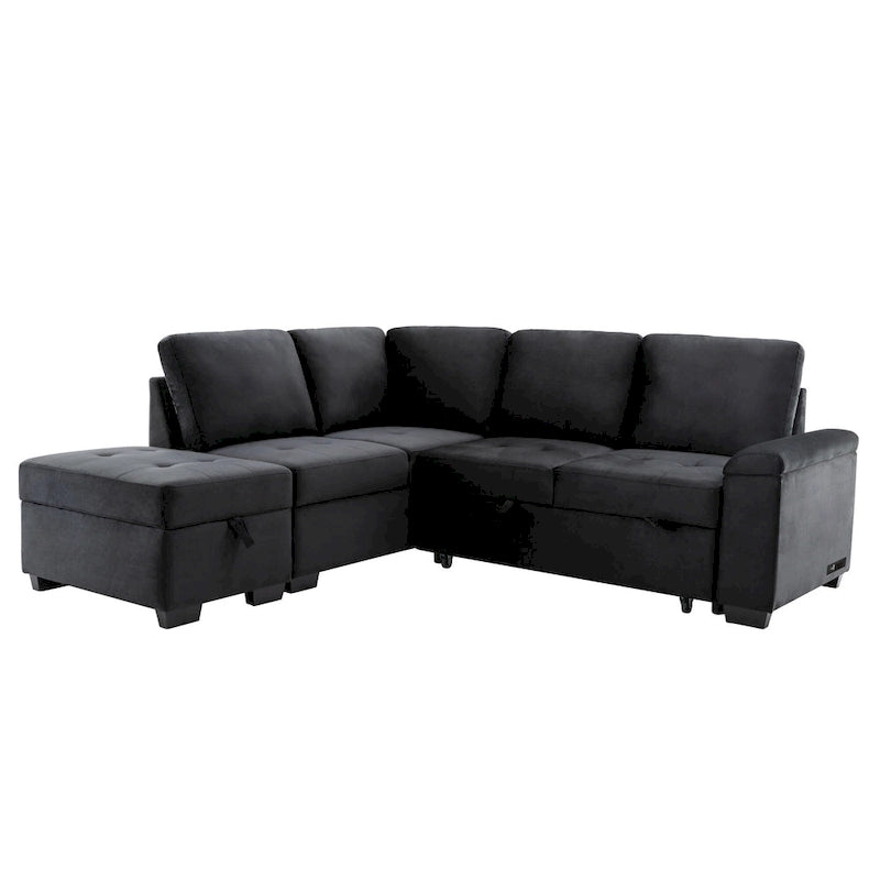 84.75 L-Shaped 5-Seat Sleeper Sectional Sofa with Storage Ottoman, Hidden Arm Storage, and USB Charging for Living Room