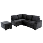 84.75 L-Shaped 5-Seat Sleeper Sectional Sofa with Storage Ottoman, Hidden Arm Storage, and USB Charging for Living Room