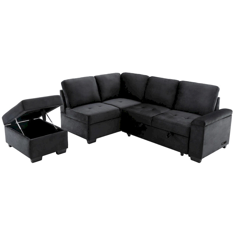 84.75 L-Shaped 5-Seat Sleeper Sectional Sofa with Storage Ottoman, Hidden Arm Storage, and USB Charging for Living Room