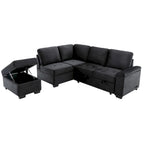 84.75 L-Shaped 5-Seat Sleeper Sectional Sofa with Storage Ottoman, Hidden Arm Storage, and USB Charging for Living Room