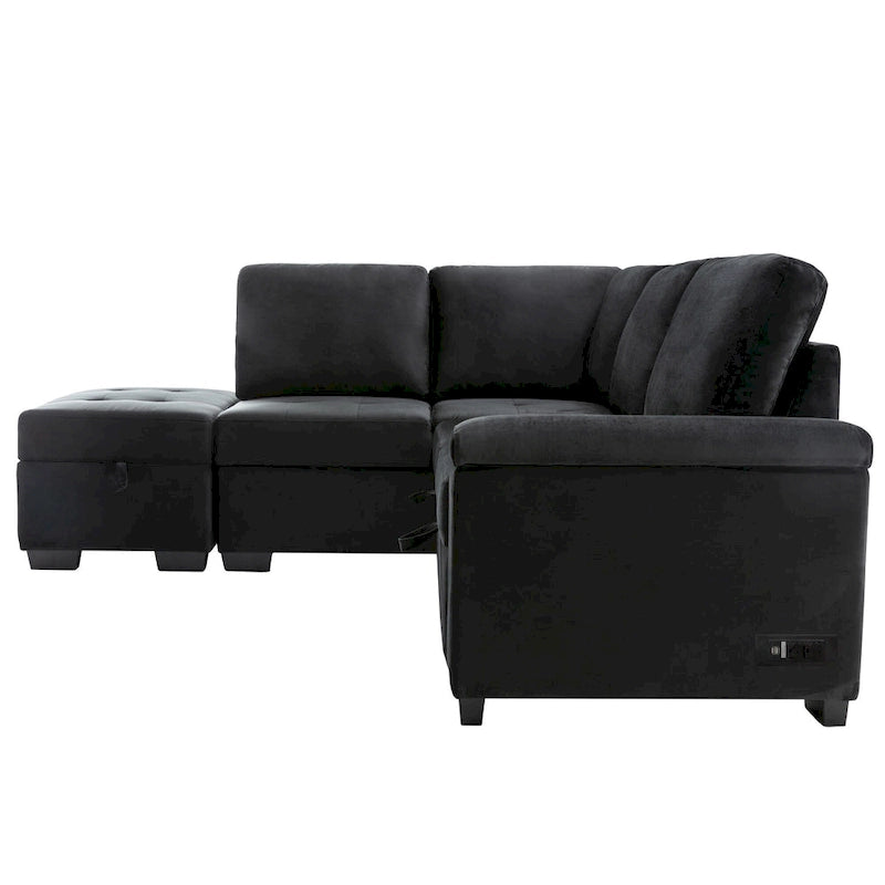 84.75 L-Shaped 5-Seat Sleeper Sectional Sofa with Storage Ottoman, Hidden Arm Storage, and USB Charging for Living Room