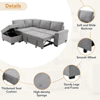 84.75 L-Shaped 5-Seat Sleeper Sectional Sofa with Storage Ottoman, Hidden Arm Storage, and USB Charging for Living Room