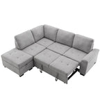 84.75 L-Shaped 5-Seat Sleeper Sectional Sofa with Storage Ottoman, Hidden Arm Storage, and USB Charging for Living Room