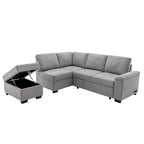 84.75 L-Shaped 5-Seat Sleeper Sectional Sofa with Storage Ottoman, Hidden Arm Storage, and USB Charging for Living Room