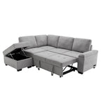 84.75 L-Shaped 5-Seat Sleeper Sectional Sofa with Storage Ottoman, Hidden Arm Storage, and USB Charging for Living Room
